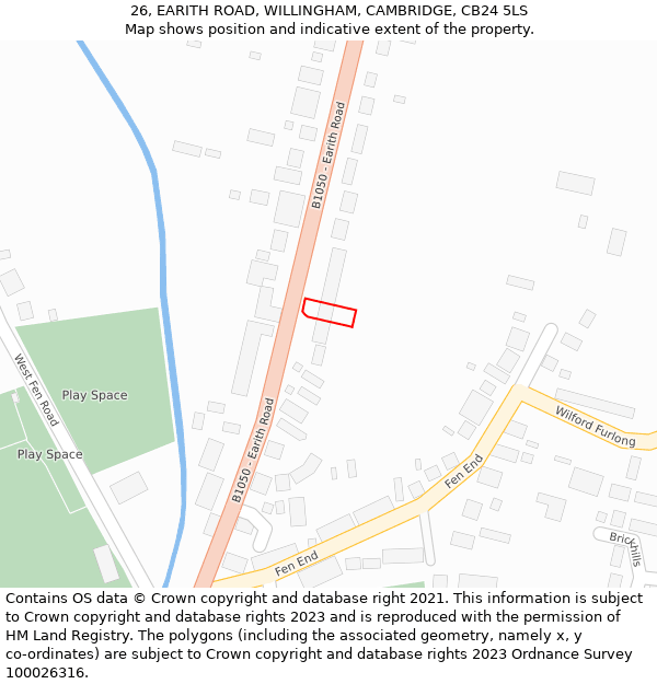 26, EARITH ROAD, WILLINGHAM, CAMBRIDGE, CB24 5LS: Location map and indicative extent of plot