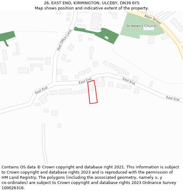 26, EAST END, KIRMINGTON, ULCEBY, DN39 6YS: Location map and indicative extent of plot