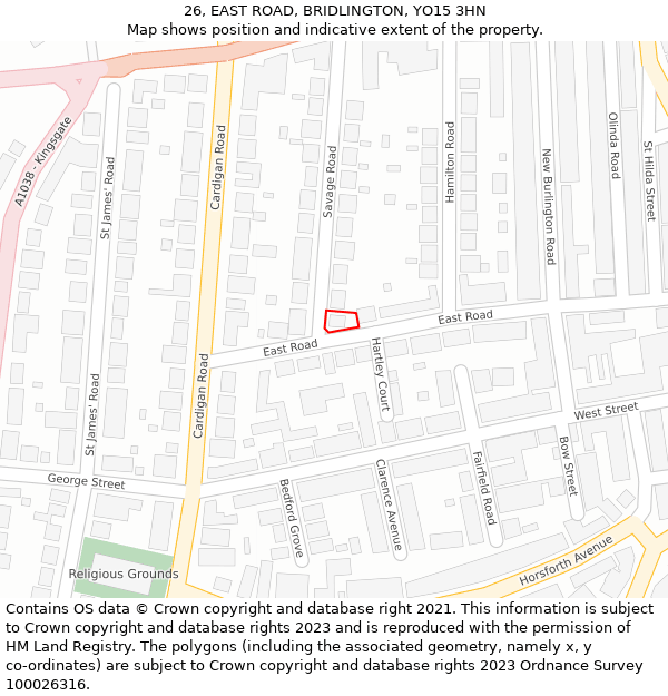 26, EAST ROAD, BRIDLINGTON, YO15 3HN: Location map and indicative extent of plot