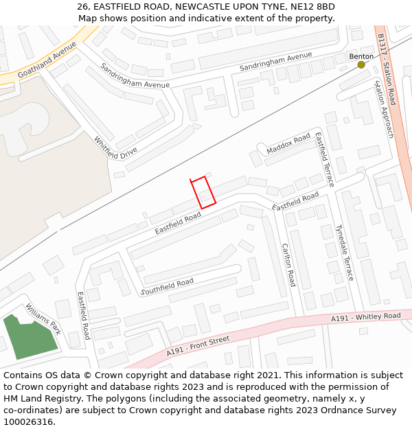 26, EASTFIELD ROAD, NEWCASTLE UPON TYNE, NE12 8BD: Location map and indicative extent of plot