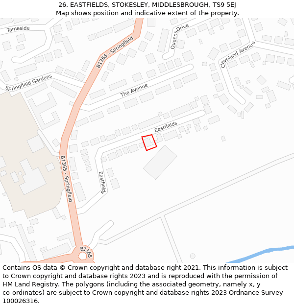 26, EASTFIELDS, STOKESLEY, MIDDLESBROUGH, TS9 5EJ: Location map and indicative extent of plot