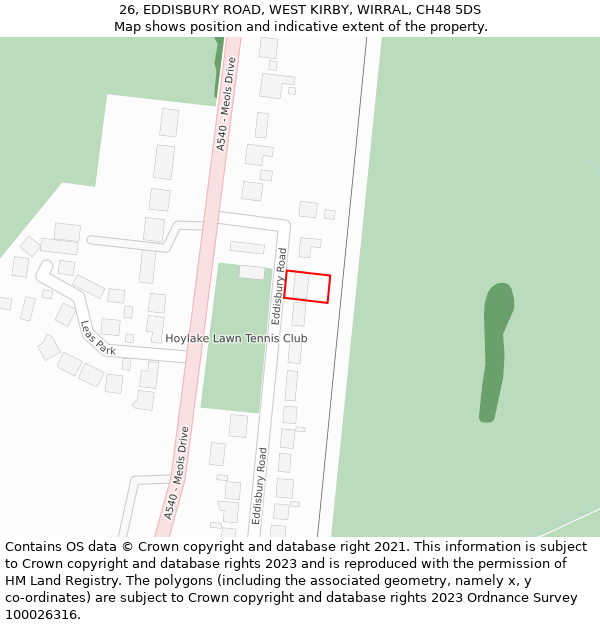 26, EDDISBURY ROAD, WEST KIRBY, WIRRAL, CH48 5DS: Location map and indicative extent of plot