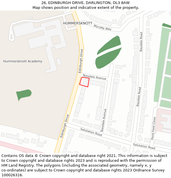 26, EDINBURGH DRIVE, DARLINGTON, DL3 8AW: Location map and indicative extent of plot