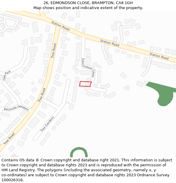 26, EDMONDSON CLOSE, BRAMPTON, CA8 1GH: Location map and indicative extent of plot