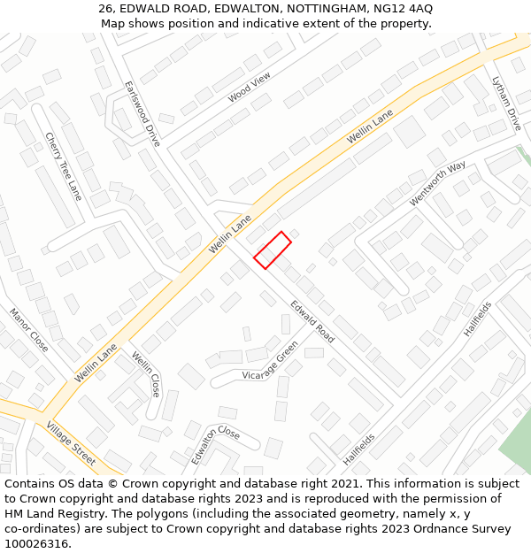 26, EDWALD ROAD, EDWALTON, NOTTINGHAM, NG12 4AQ: Location map and indicative extent of plot