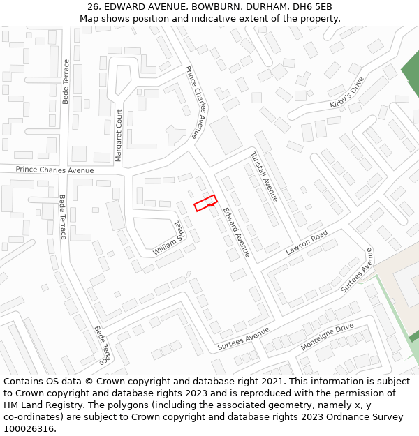 26, EDWARD AVENUE, BOWBURN, DURHAM, DH6 5EB: Location map and indicative extent of plot