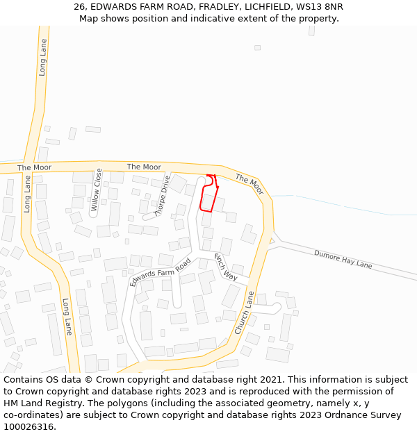 26, EDWARDS FARM ROAD, FRADLEY, LICHFIELD, WS13 8NR: Location map and indicative extent of plot