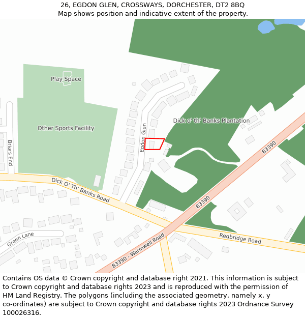 26, EGDON GLEN, CROSSWAYS, DORCHESTER, DT2 8BQ: Location map and indicative extent of plot