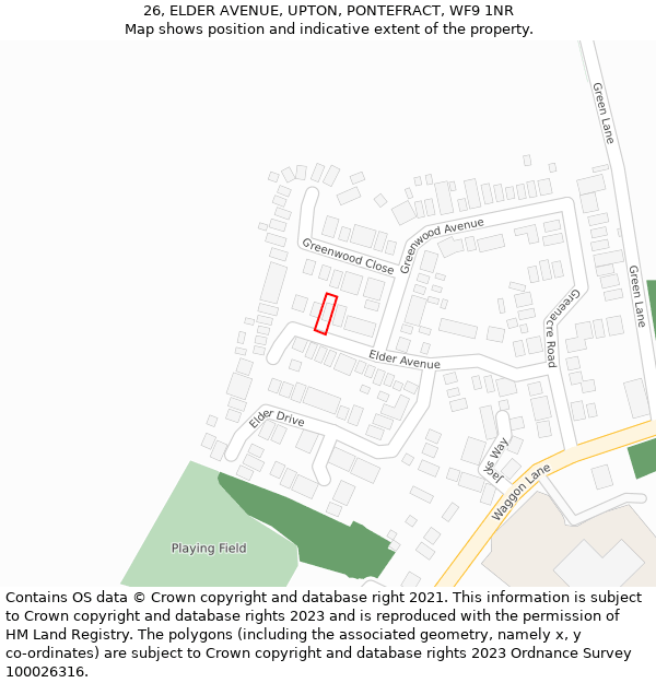 26, ELDER AVENUE, UPTON, PONTEFRACT, WF9 1NR: Location map and indicative extent of plot