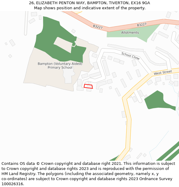 26, ELIZABETH PENTON WAY, BAMPTON, TIVERTON, EX16 9GA: Location map and indicative extent of plot