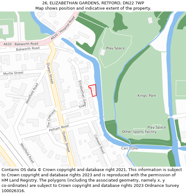 26, ELIZABETHAN GARDENS, RETFORD, DN22 7WP: Location map and indicative extent of plot