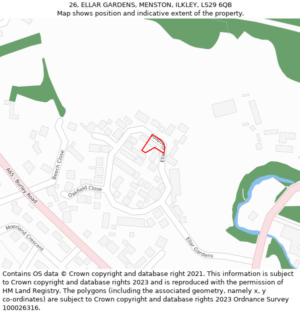 26, ELLAR GARDENS, MENSTON, ILKLEY, LS29 6QB: Location map and indicative extent of plot