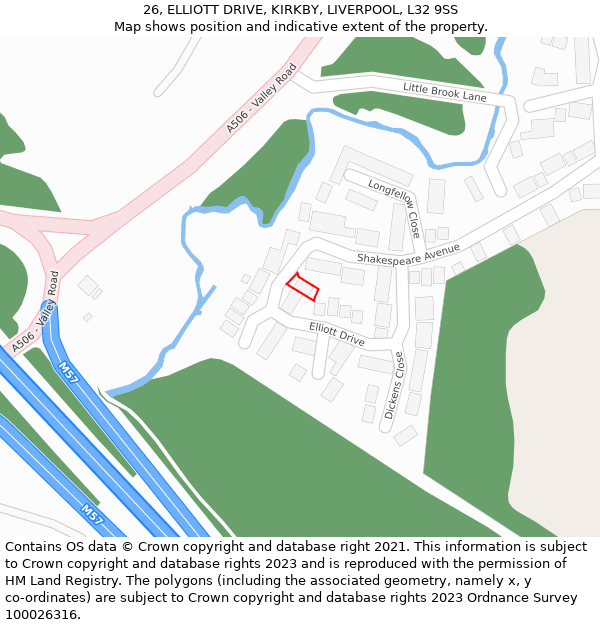 26, ELLIOTT DRIVE, KIRKBY, LIVERPOOL, L32 9SS: Location map and indicative extent of plot