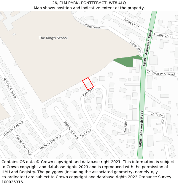 26, ELM PARK, PONTEFRACT, WF8 4LQ: Location map and indicative extent of plot