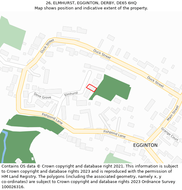 26, ELMHURST, EGGINTON, DERBY, DE65 6HQ: Location map and indicative extent of plot