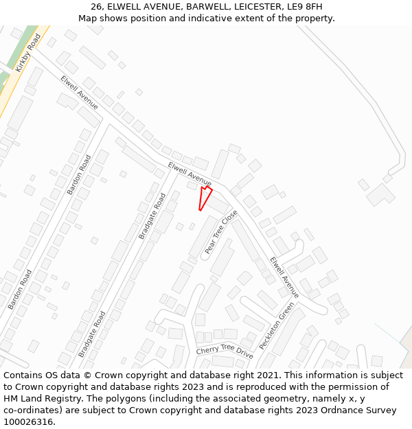 26, ELWELL AVENUE, BARWELL, LEICESTER, LE9 8FH: Location map and indicative extent of plot