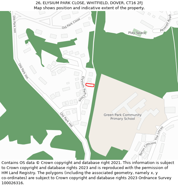 26, ELYSIUM PARK CLOSE, WHITFIELD, DOVER, CT16 2FJ: Location map and indicative extent of plot