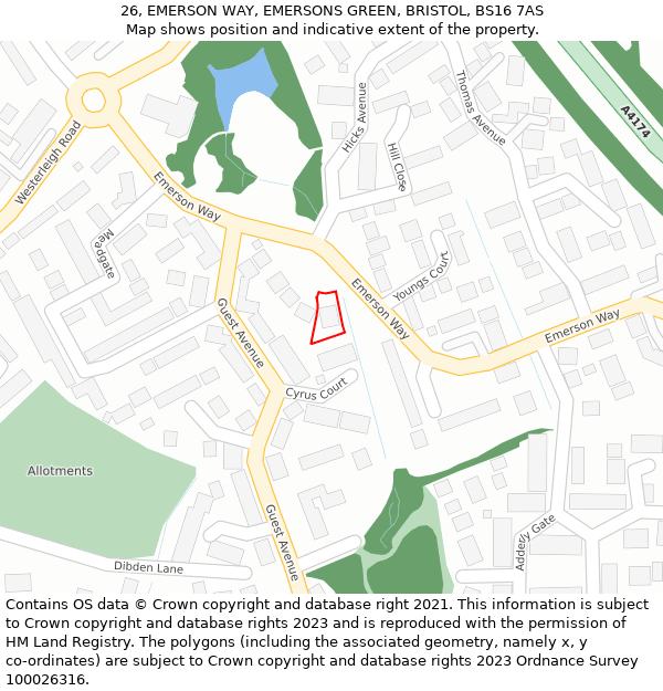 26, EMERSON WAY, EMERSONS GREEN, BRISTOL, BS16 7AS: Location map and indicative extent of plot