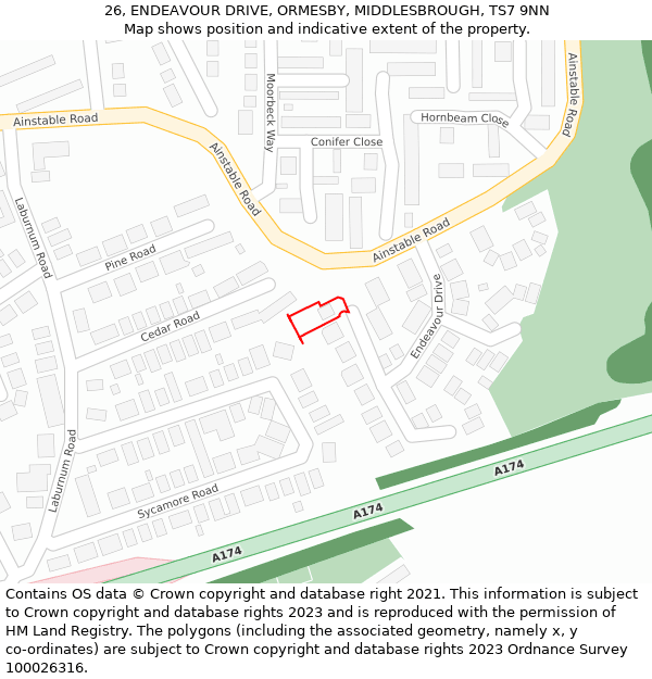 26, ENDEAVOUR DRIVE, ORMESBY, MIDDLESBROUGH, TS7 9NN: Location map and indicative extent of plot