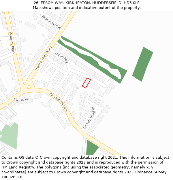 26, EPSOM WAY, KIRKHEATON, HUDDERSFIELD, HD5 0LE: Location map and indicative extent of plot