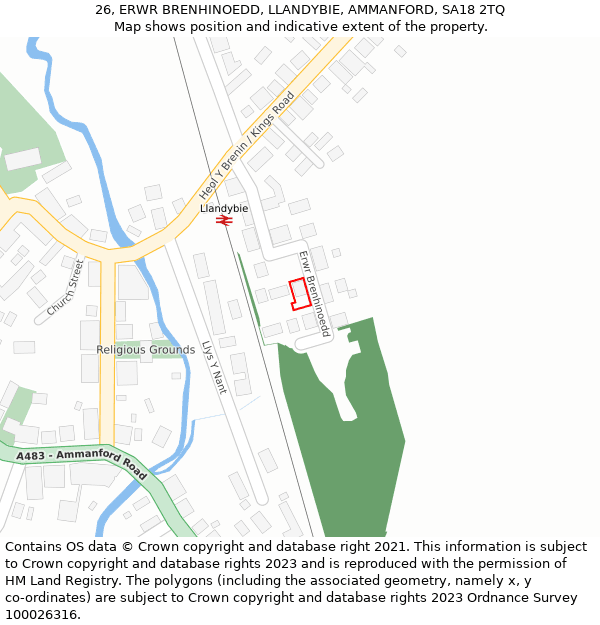 26, ERWR BRENHINOEDD, LLANDYBIE, AMMANFORD, SA18 2TQ: Location map and indicative extent of plot
