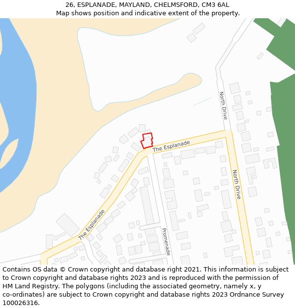 26, ESPLANADE, MAYLAND, CHELMSFORD, CM3 6AL: Location map and indicative extent of plot