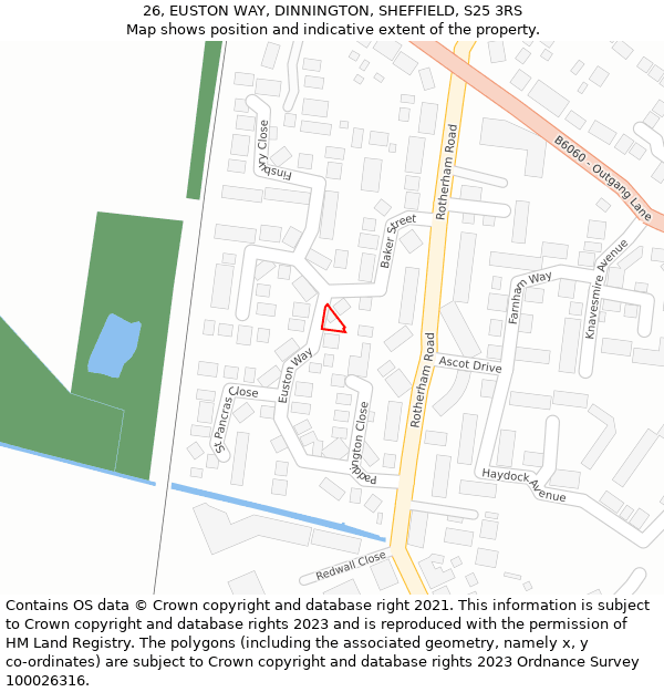 26, EUSTON WAY, DINNINGTON, SHEFFIELD, S25 3RS: Location map and indicative extent of plot