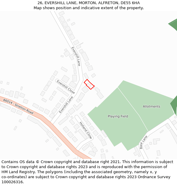 26, EVERSHILL LANE, MORTON, ALFRETON, DE55 6HA: Location map and indicative extent of plot