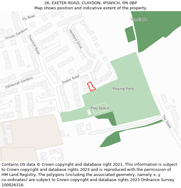 26, EXETER ROAD, CLAYDON, IPSWICH, IP6 0BP: Location map and indicative extent of plot