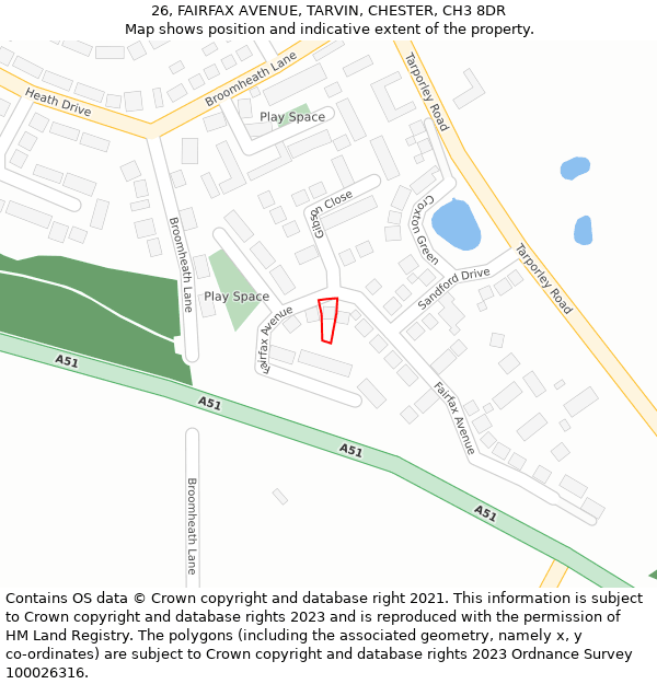 26, FAIRFAX AVENUE, TARVIN, CHESTER, CH3 8DR: Location map and indicative extent of plot