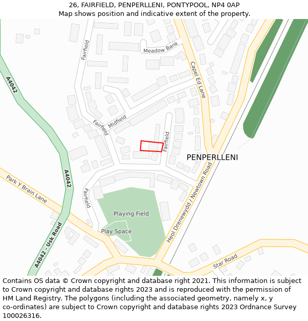 26, FAIRFIELD, PENPERLLENI, PONTYPOOL, NP4 0AP: Location map and indicative extent of plot