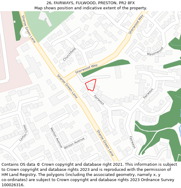 26, FAIRWAYS, FULWOOD, PRESTON, PR2 8FX: Location map and indicative extent of plot