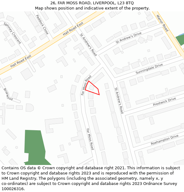 26, FAR MOSS ROAD, LIVERPOOL, L23 8TQ: Location map and indicative extent of plot