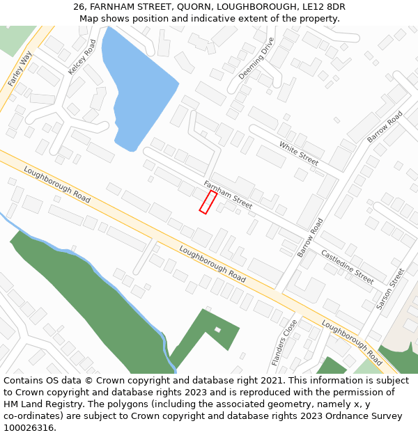 26, FARNHAM STREET, QUORN, LOUGHBOROUGH, LE12 8DR: Location map and indicative extent of plot