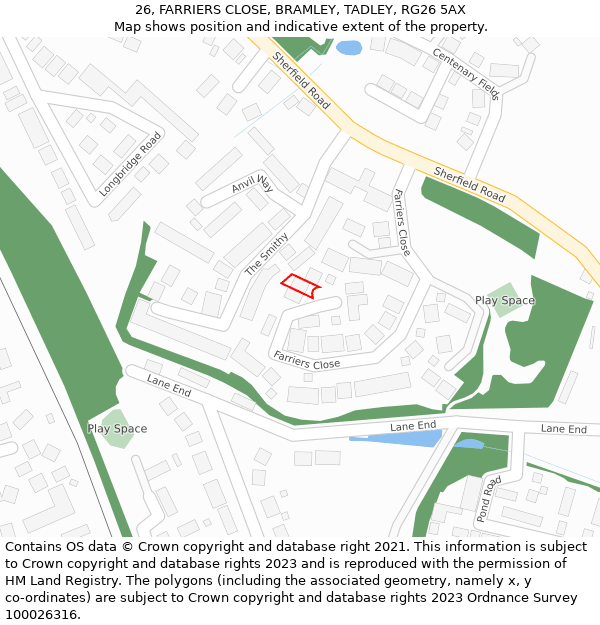 26, FARRIERS CLOSE, BRAMLEY, TADLEY, RG26 5AX: Location map and indicative extent of plot