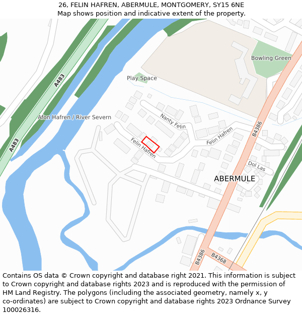 26, FELIN HAFREN, ABERMULE, MONTGOMERY, SY15 6NE: Location map and indicative extent of plot