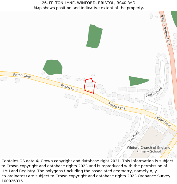 26, FELTON LANE, WINFORD, BRISTOL, BS40 8AD: Location map and indicative extent of plot