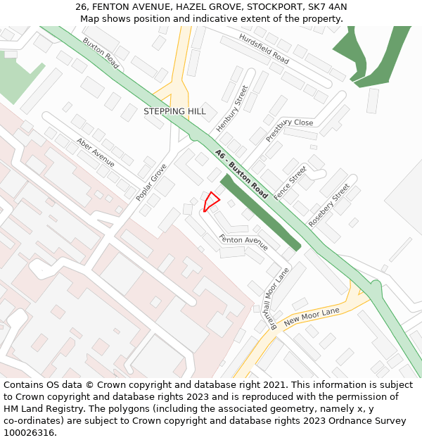 26, FENTON AVENUE, HAZEL GROVE, STOCKPORT, SK7 4AN: Location map and indicative extent of plot