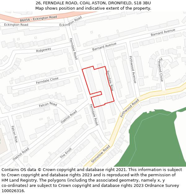 26, FERNDALE ROAD, COAL ASTON, DRONFIELD, S18 3BU: Location map and indicative extent of plot