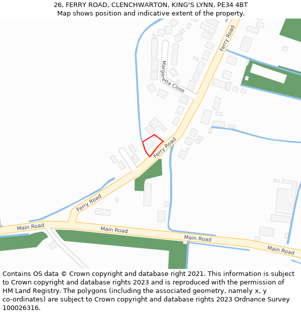 26, FERRY ROAD, CLENCHWARTON, KING'S LYNN, PE34 4BT: Location map and indicative extent of plot