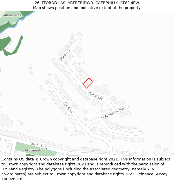 26, FFORDD LAS, ABERTRIDWR, CAERPHILLY, CF83 4EW: Location map and indicative extent of plot