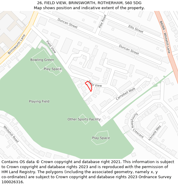 26, FIELD VIEW, BRINSWORTH, ROTHERHAM, S60 5DG: Location map and indicative extent of plot