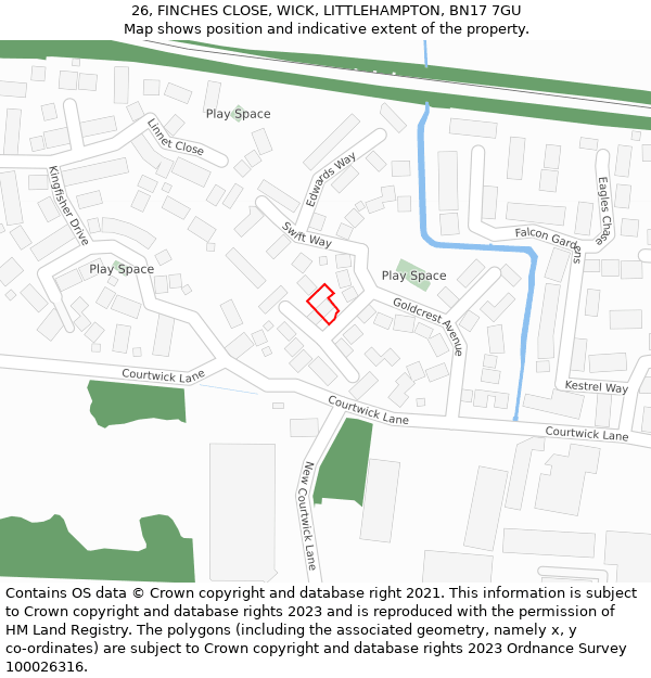 26, FINCHES CLOSE, WICK, LITTLEHAMPTON, BN17 7GU: Location map and indicative extent of plot