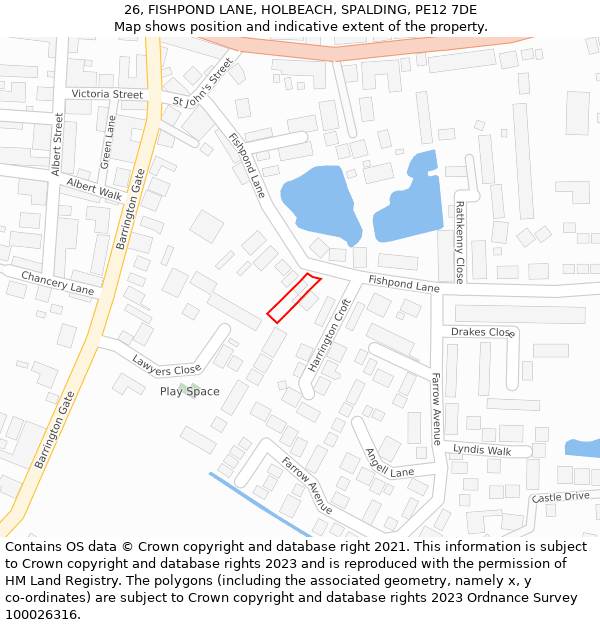 26, FISHPOND LANE, HOLBEACH, SPALDING, PE12 7DE: Location map and indicative extent of plot