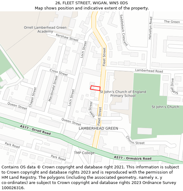 26, FLEET STREET, WIGAN, WN5 0DS: Location map and indicative extent of plot