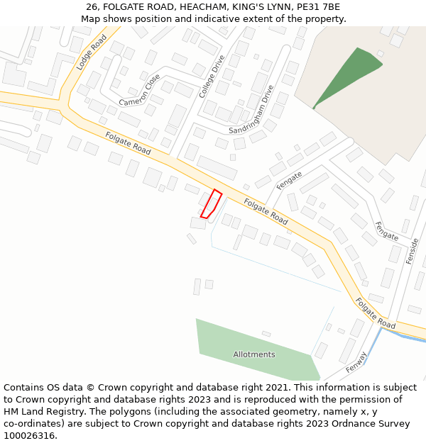 26, FOLGATE ROAD, HEACHAM, KING'S LYNN, PE31 7BE: Location map and indicative extent of plot