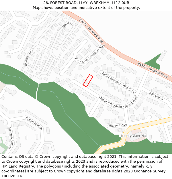 26, FOREST ROAD, LLAY, WREXHAM, LL12 0UB: Location map and indicative extent of plot