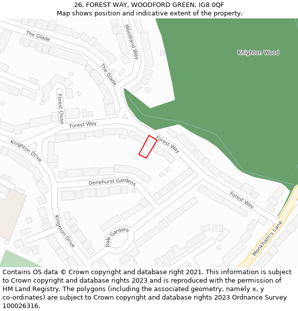 26, FOREST WAY, WOODFORD GREEN, IG8 0QF: Location map and indicative extent of plot