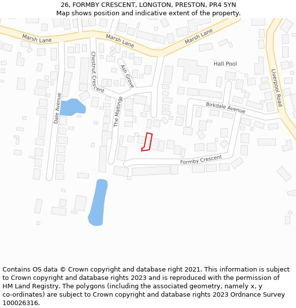 26, FORMBY CRESCENT, LONGTON, PRESTON, PR4 5YN: Location map and indicative extent of plot