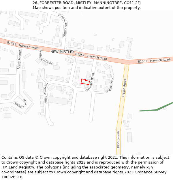 26, FORRESTER ROAD, MISTLEY, MANNINGTREE, CO11 2FJ: Location map and indicative extent of plot